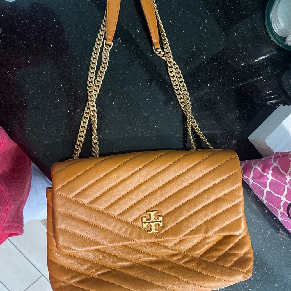 Tory Burch Tan Leather Quilted Shoulder Bag